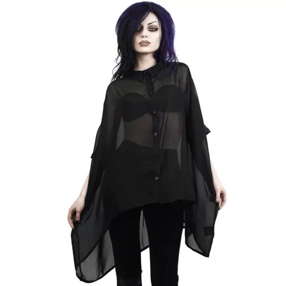 Killstar Tops - KILLSTAR | Starchild Batwing Blouse | NEW | Size M | High Low | Button Down